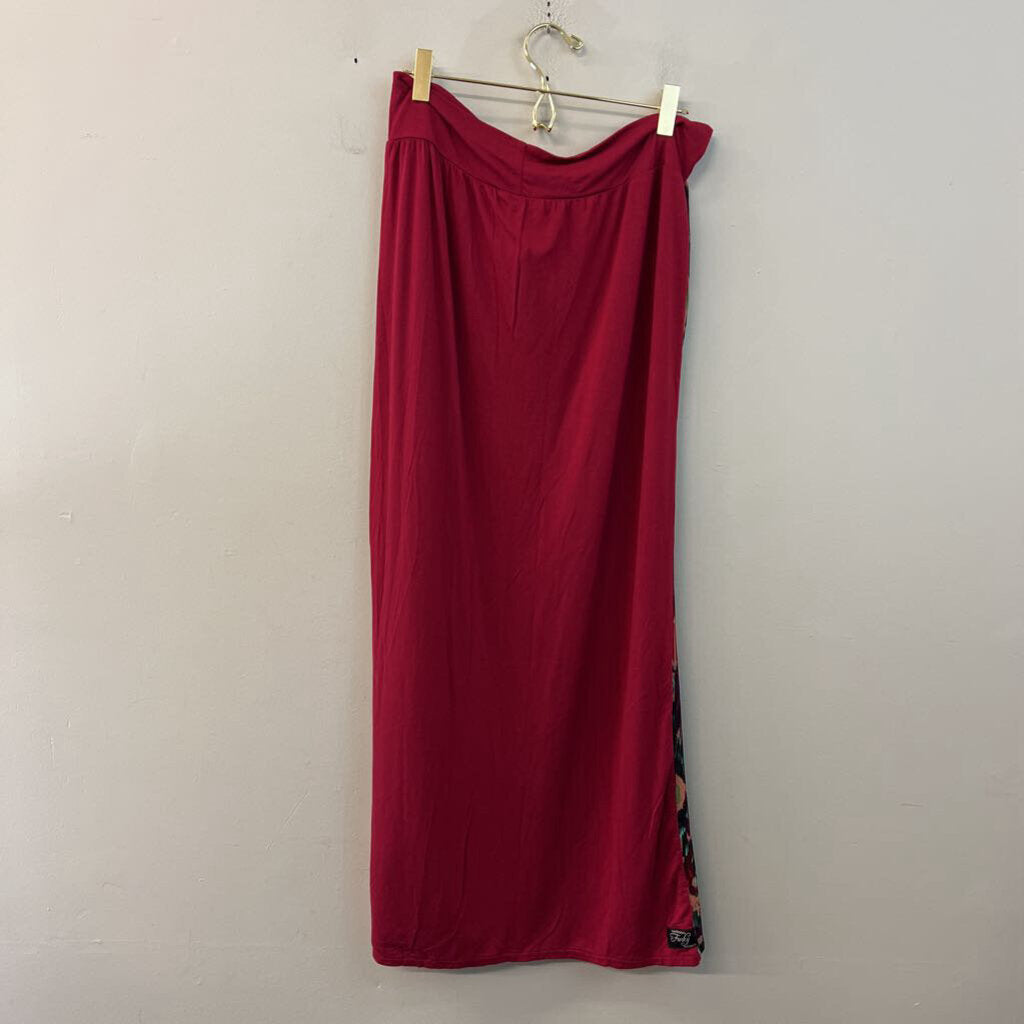 Red/ Multi Print Front Maxi Skirt Large