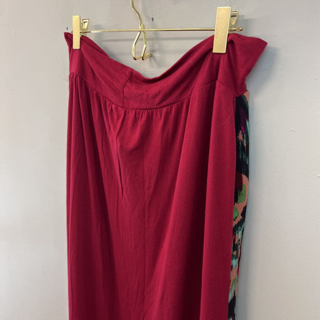 Red/ Multi Print Front Maxi Skirt Large
