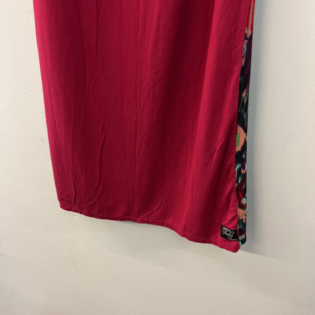 Red/ Multi Print Front Maxi Skirt Large