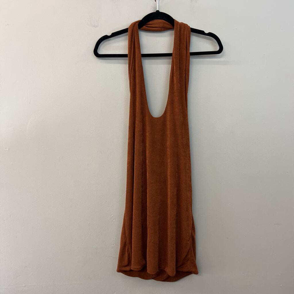 With Jean Rust Brown Halter Neck Mini Dress Medium