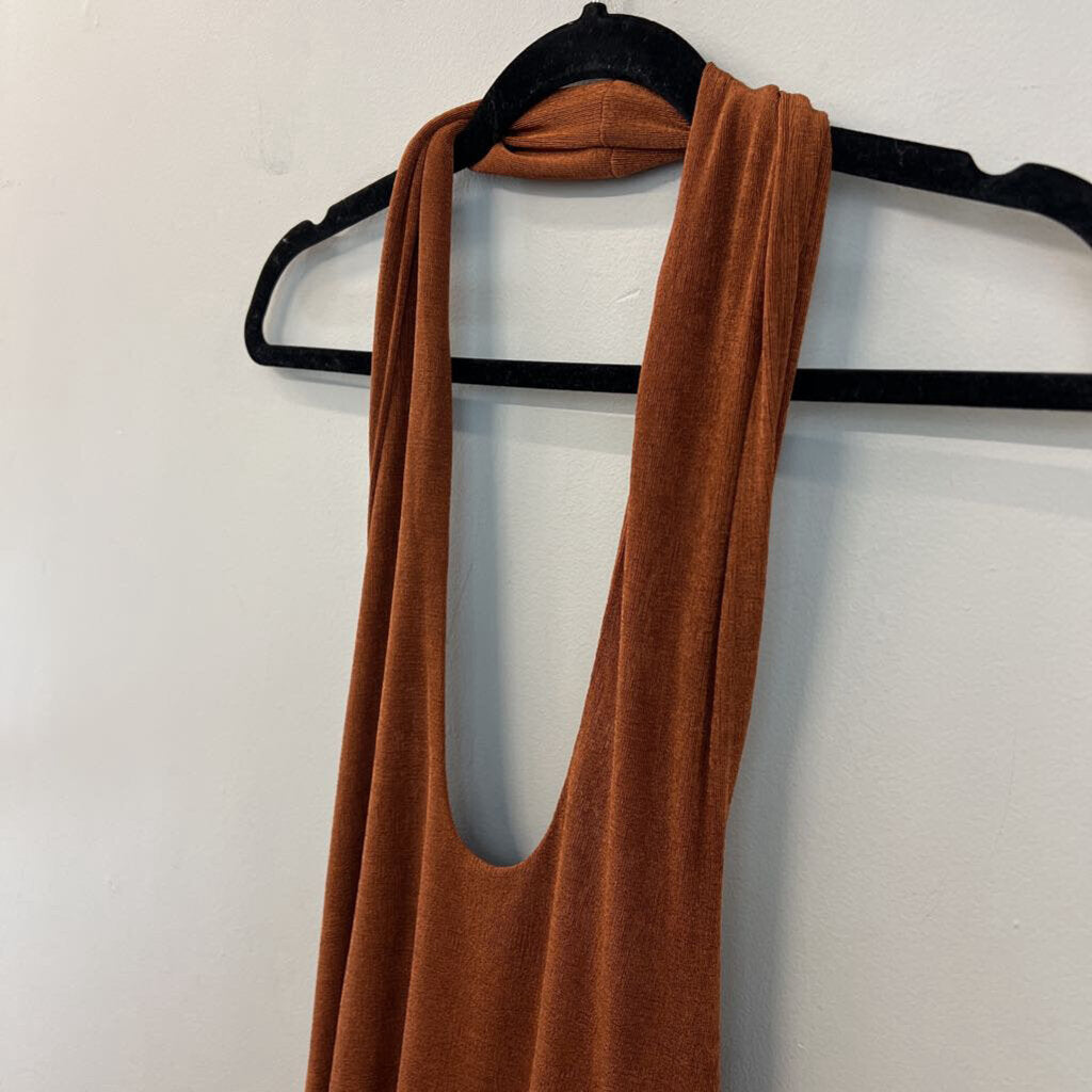 With Jean Rust Brown Halter Neck Mini Dress Medium