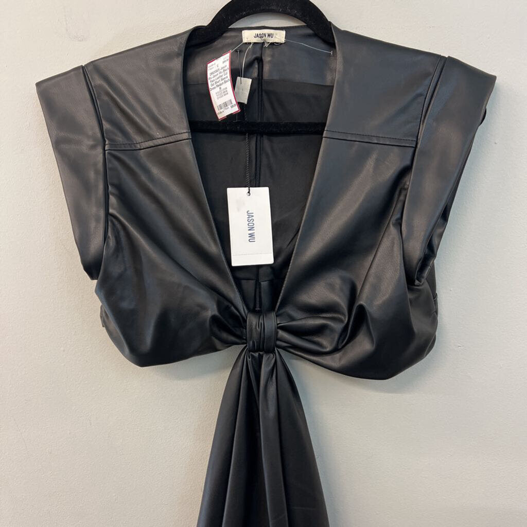 Jason Wu Black Faux Leather Cut Out Short Sleeve Dress Medium