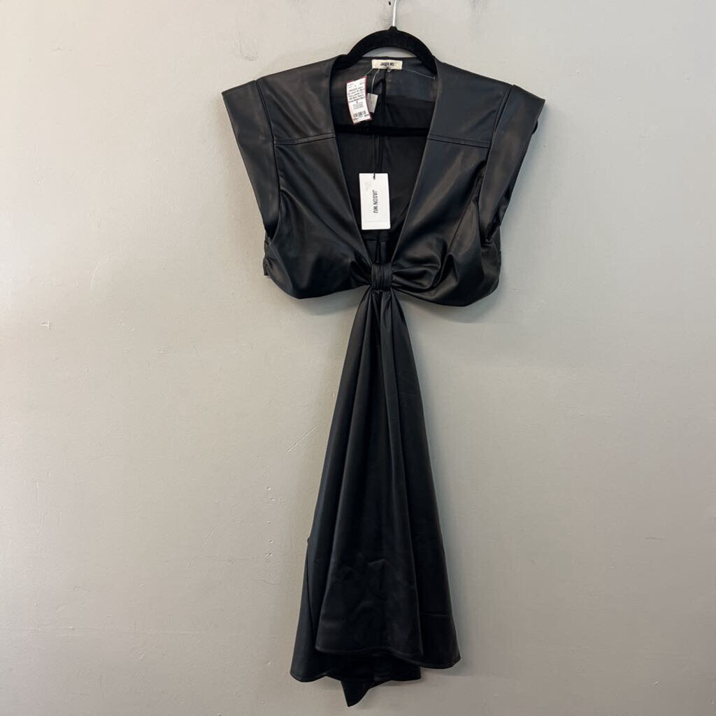 Jason Wu Black Faux Leather Cut Out Short Sleeve Dress Medium