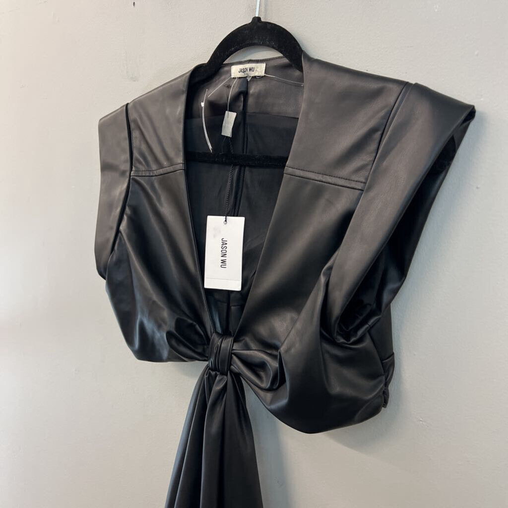 Jason Wu Black Faux Leather Cut Out Short Sleeve Dress Medium