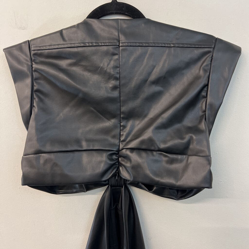 Jason Wu Black Faux Leather Cut Out Short Sleeve Dress Medium