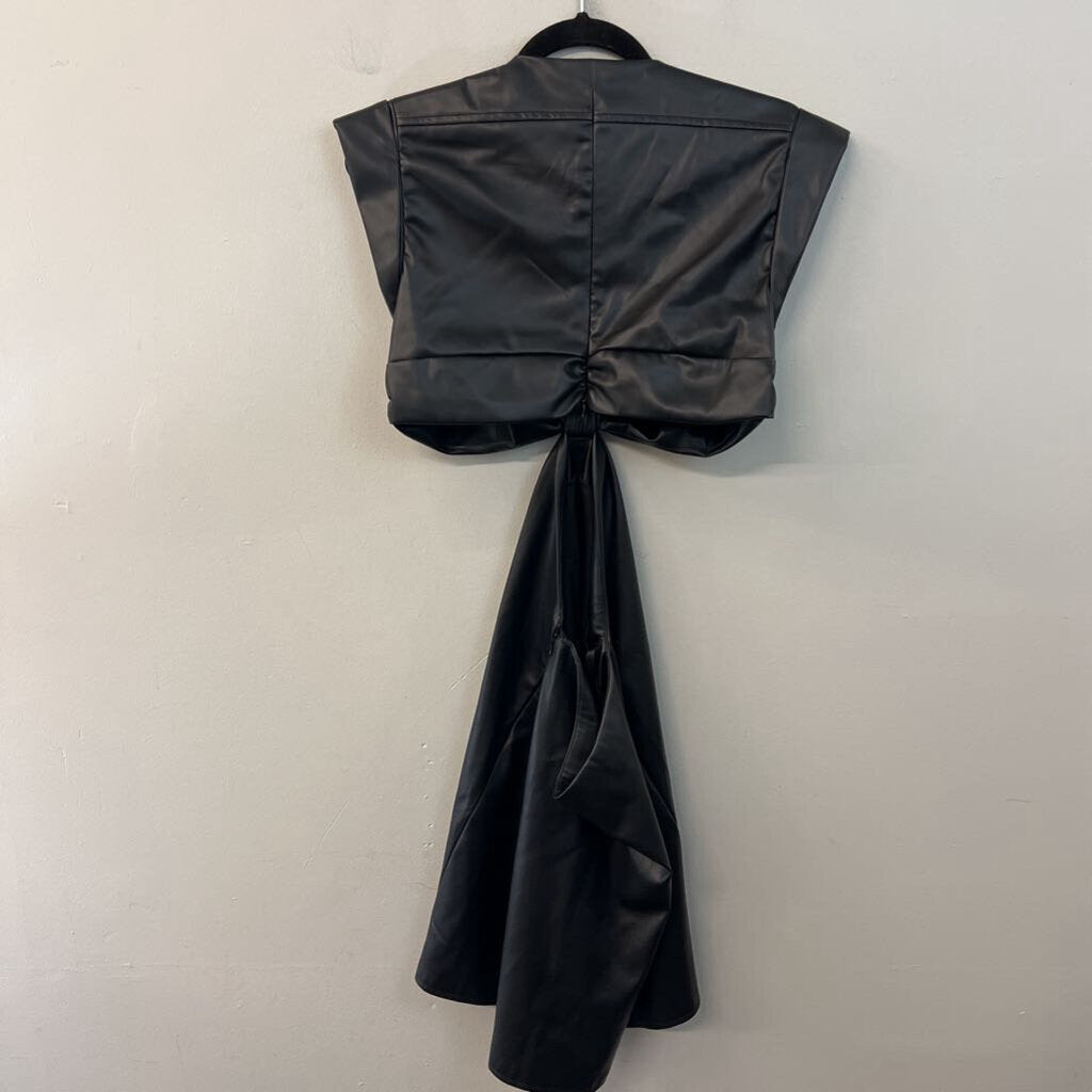 Jason Wu Black Faux Leather Cut Out Short Sleeve Dress Medium