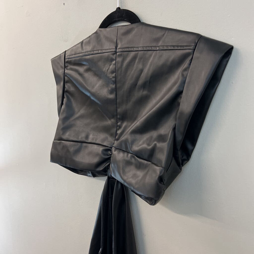 Jason Wu Black Faux Leather Cut Out Short Sleeve Dress Medium