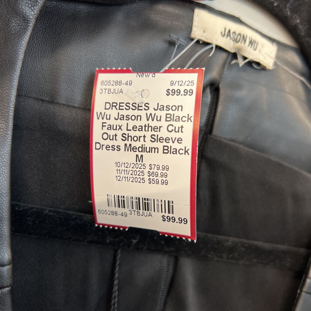 Jason Wu Black Faux Leather Cut Out Short Sleeve Dress Medium