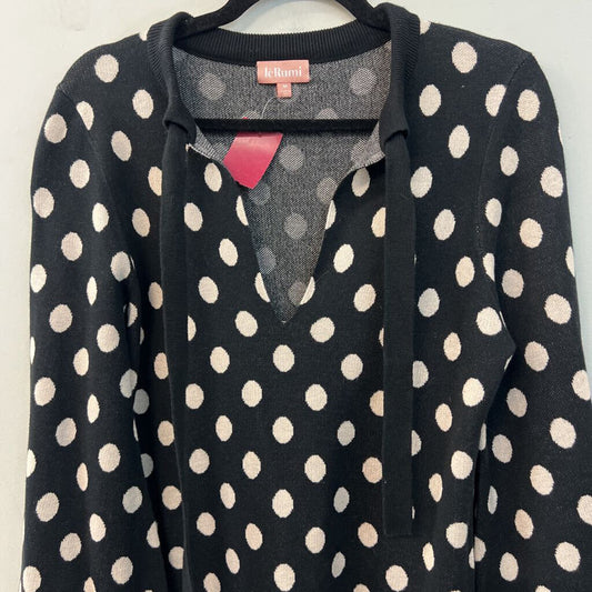 Le Rumi Black/ White Knit Polka Dot Print Long Sleeve Dress Medium