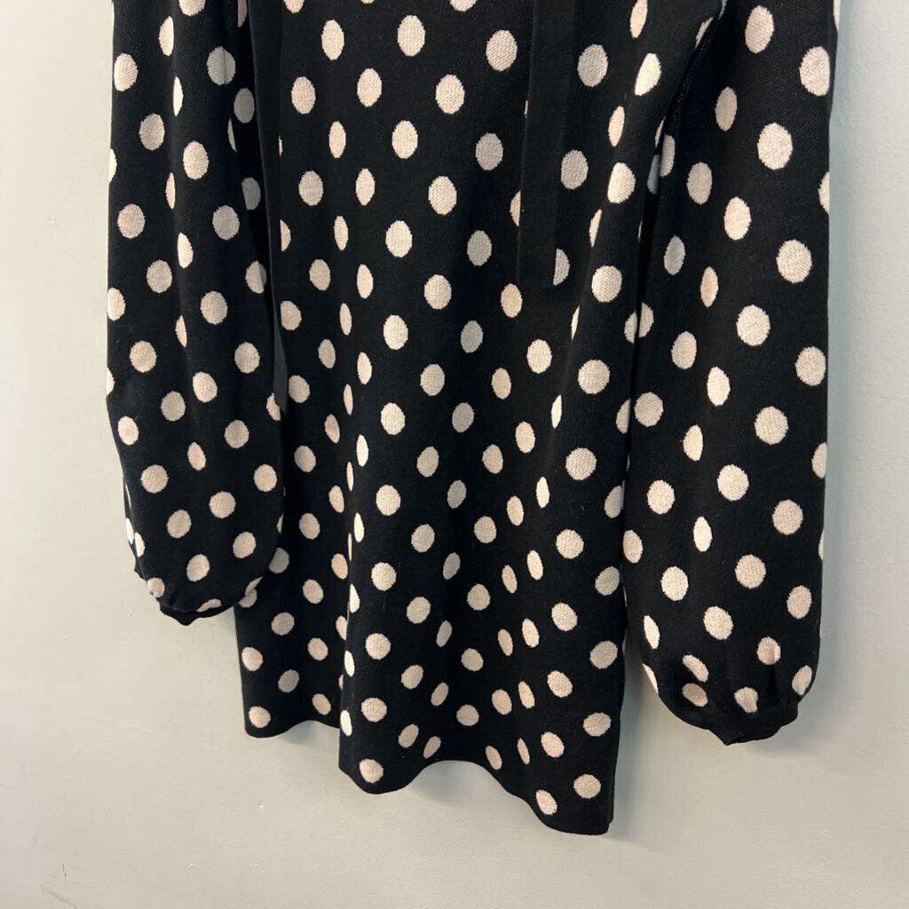 Le Rumi Black/ White Knit Polka Dot Print Long Sleeve Dress Medium
