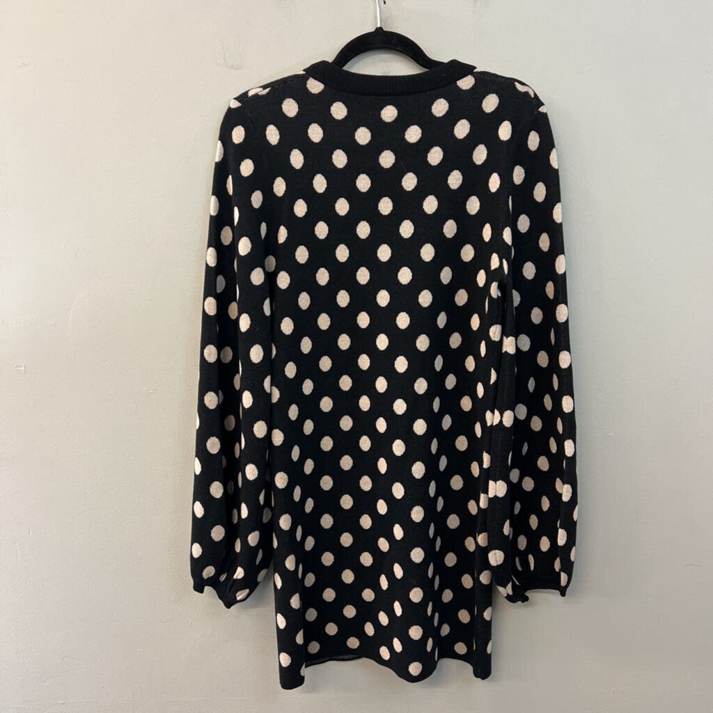 Le Rumi Black/ White Knit Polka Dot Print Long Sleeve Dress Medium
