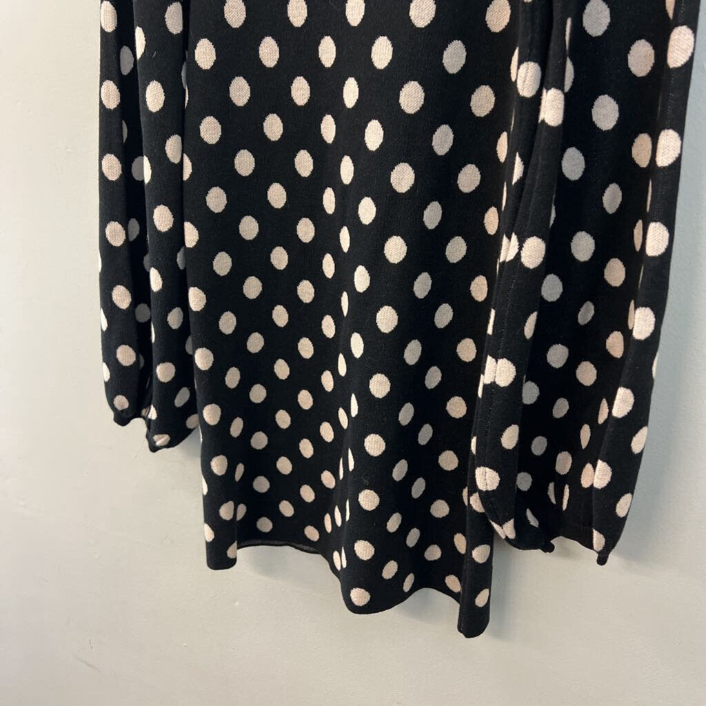 Le Rumi Black/ White Knit Polka Dot Print Long Sleeve Dress Medium
