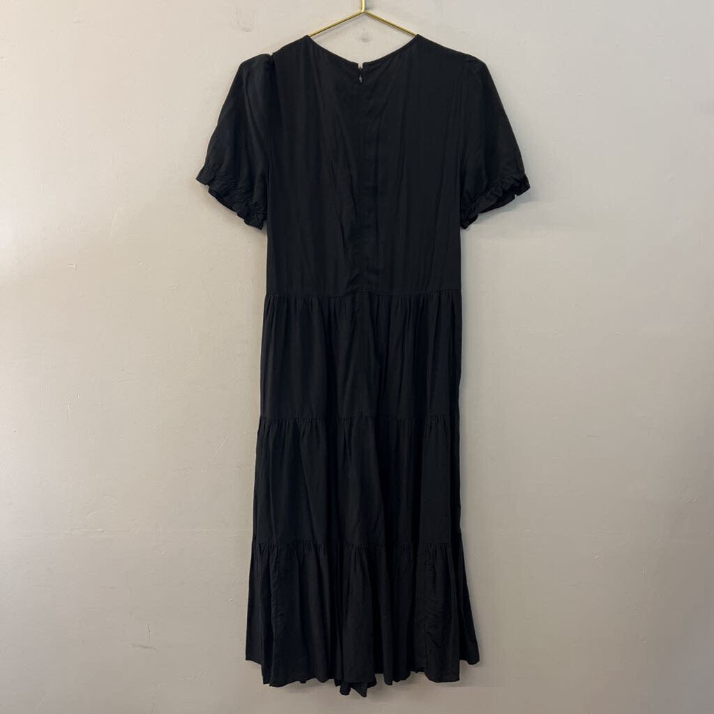 J Crew Black Short Sleeve Tiered Skirt Maxi Dress Medium