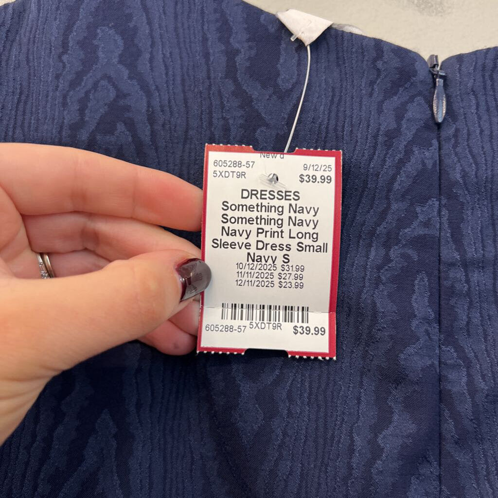Something Navy Navy Print Long Sleeve Dress Small