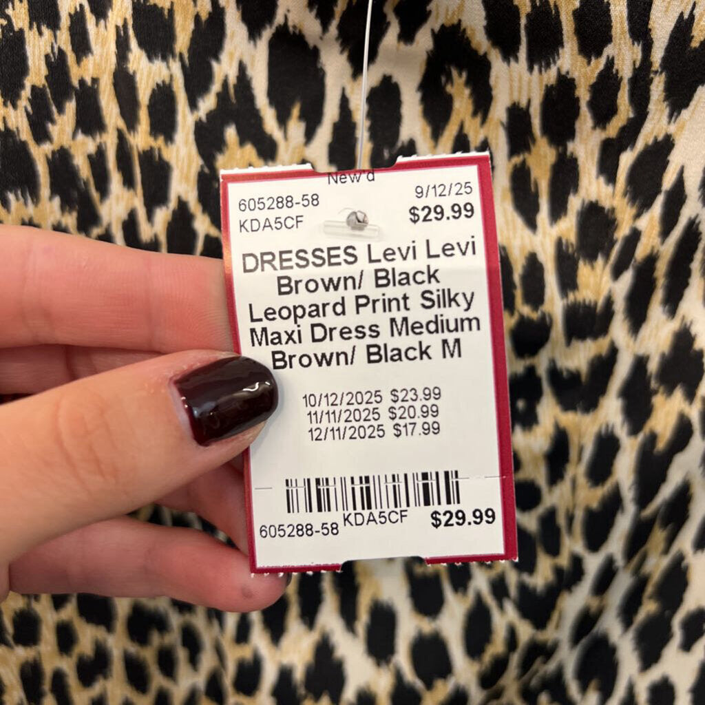 Levi Brown/ Black Leopard Print Silky Maxi Dress Medium