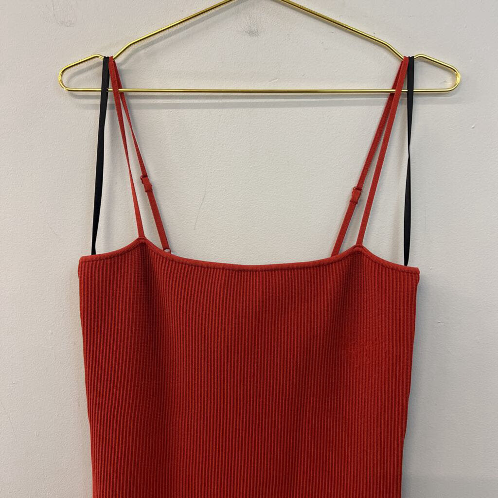 Babaton Orange Ribbed Fitted Mini Dress Large