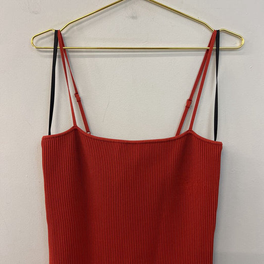 Babaton Orange Ribbed Fitted Mini Dress Large
