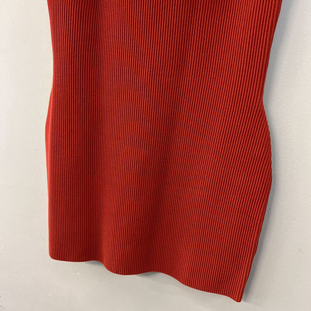 Babaton Orange Ribbed Fitted Mini Dress Large