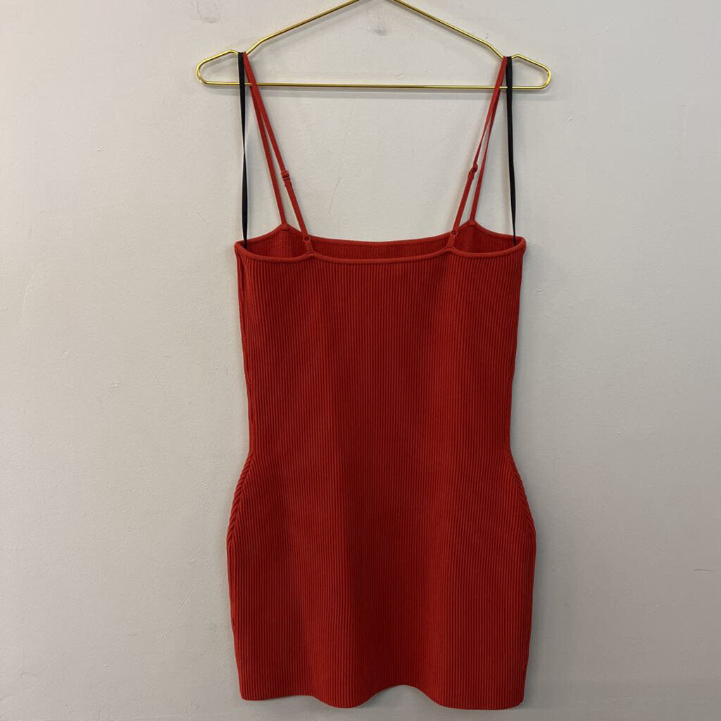 Babaton Orange Ribbed Fitted Mini Dress Large