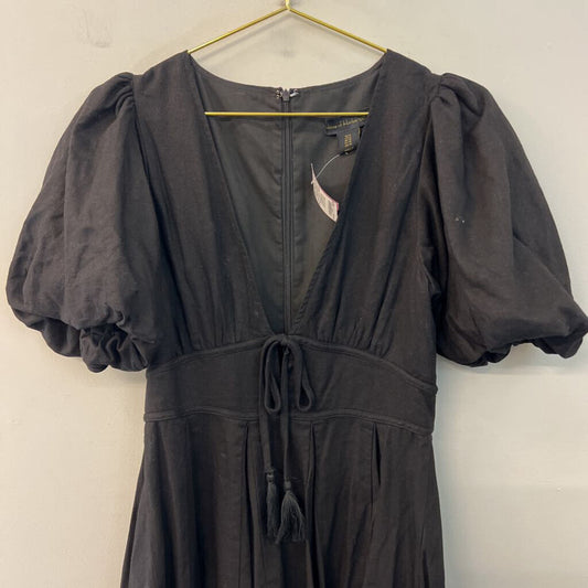 House of Harlow Black Short Puff Sleeve Deep V Neck Dress 6