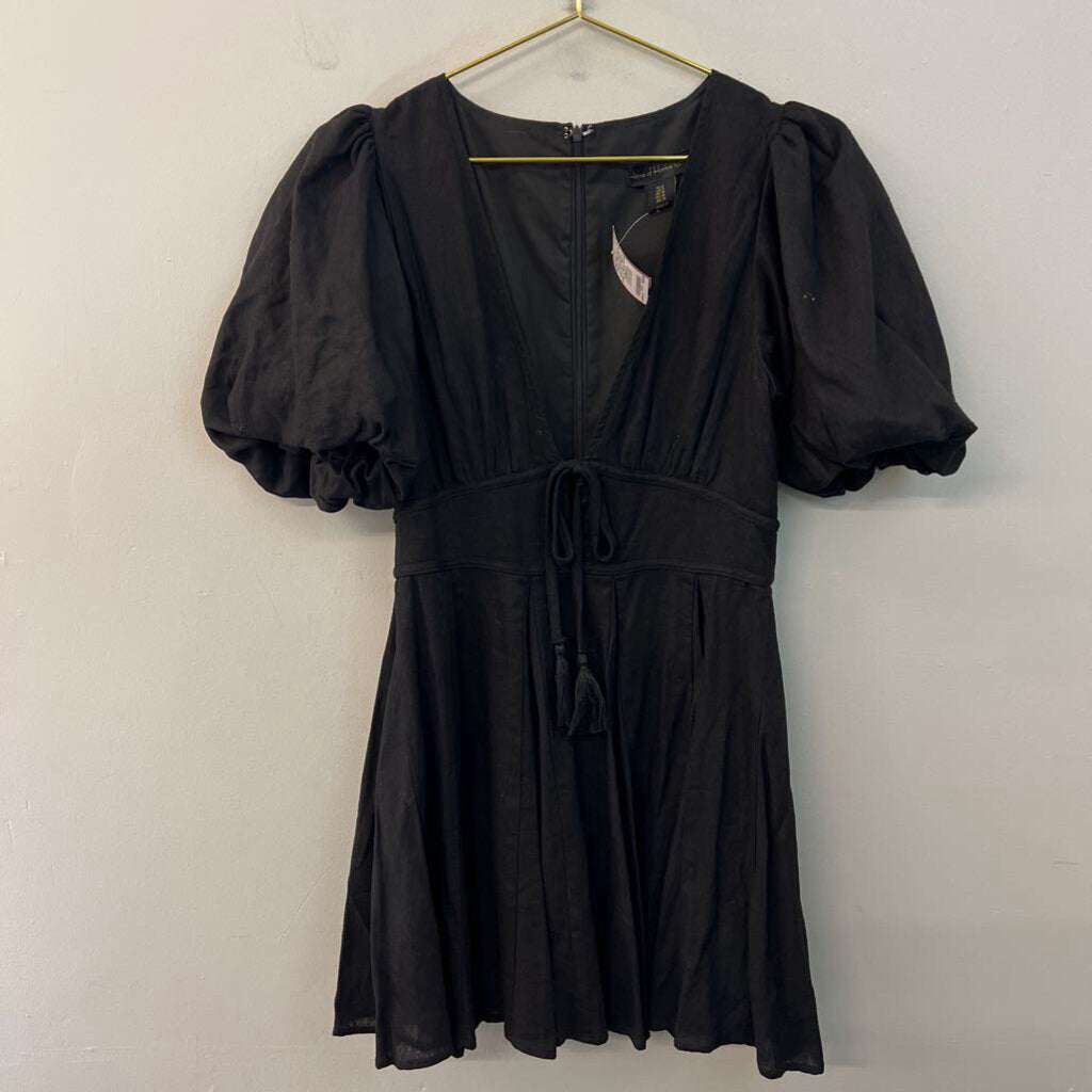 House of Harlow Black Short Puff Sleeve Deep V Neck Dress 6
