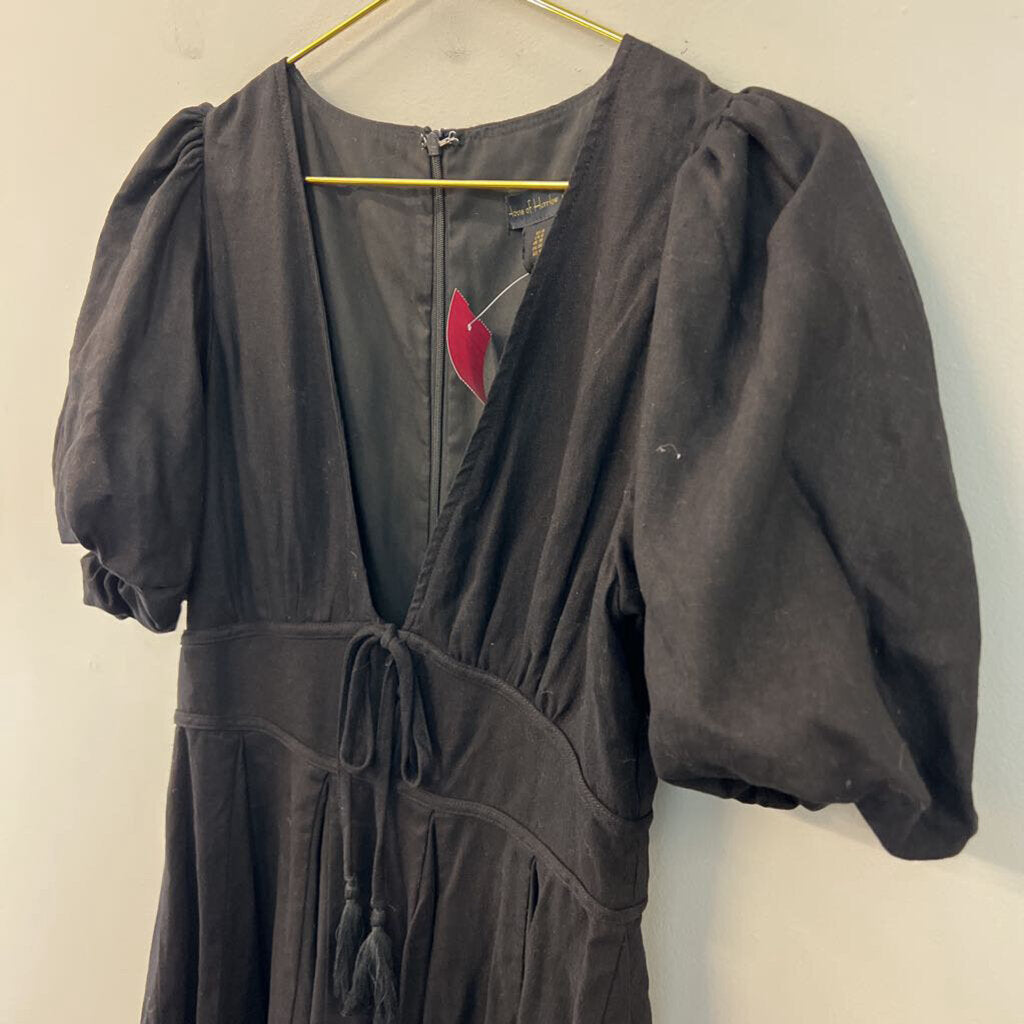 House of Harlow Black Short Puff Sleeve Deep V Neck Dress 6