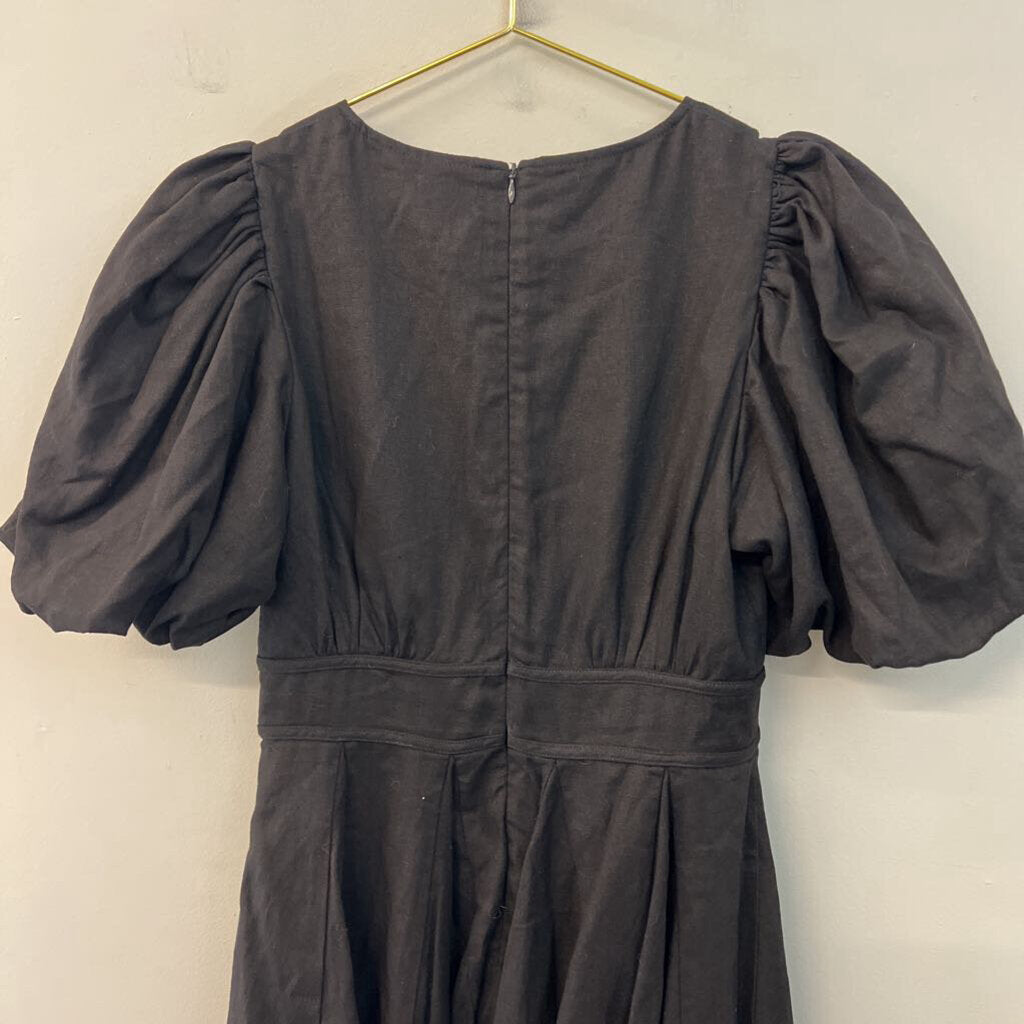 House of Harlow Black Short Puff Sleeve Deep V Neck Dress 6