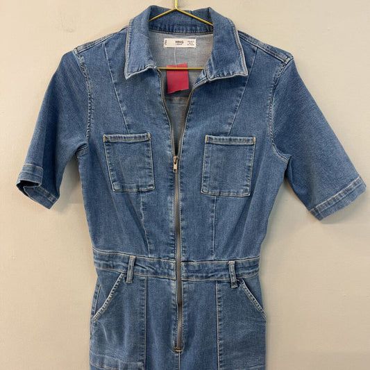 MNG Denim Light Wash Short Sleeve Denim Jumpsuit Medium