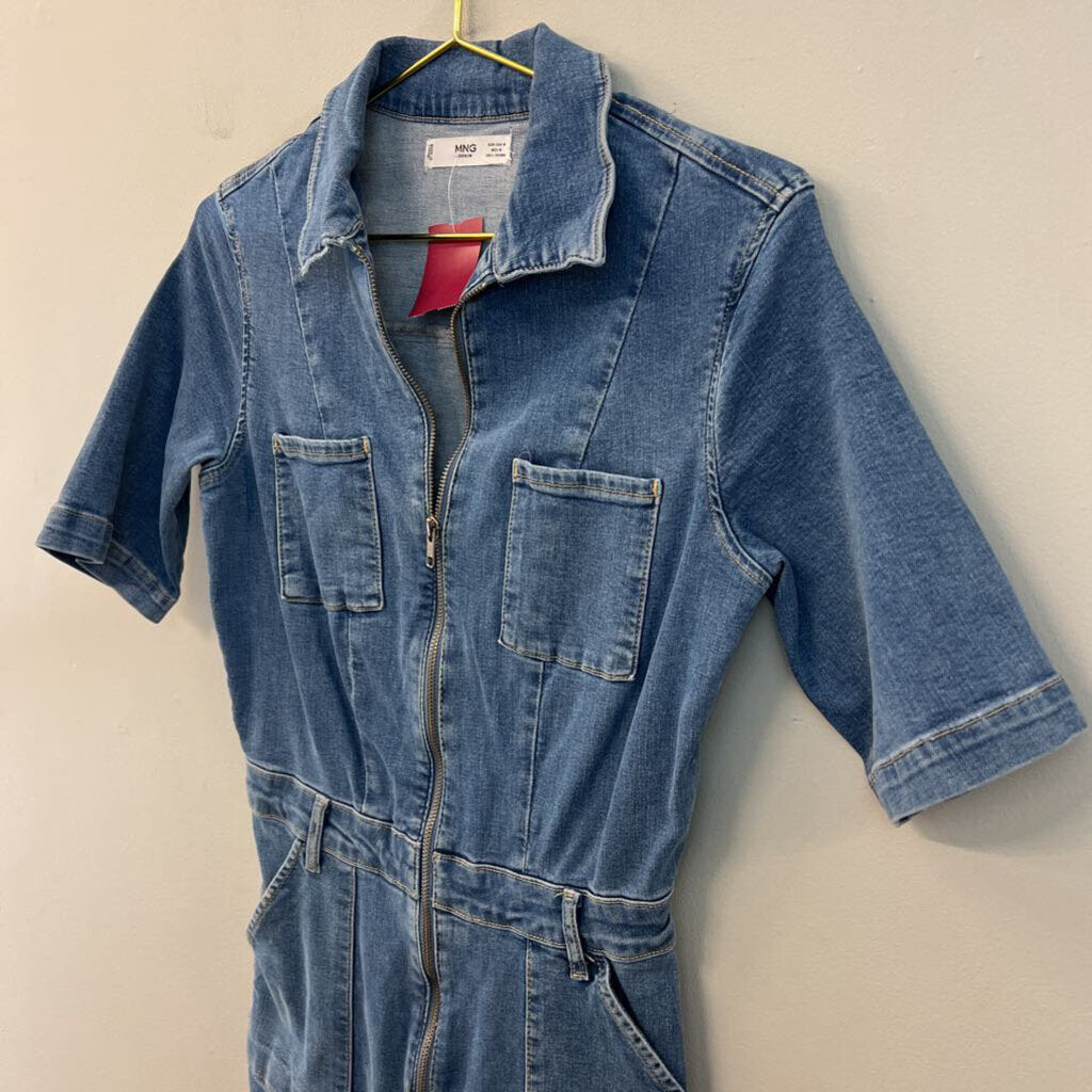 MNG Denim Light Wash Short Sleeve Denim Jumpsuit Medium