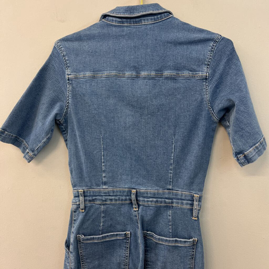 MNG Denim Light Wash Short Sleeve Denim Jumpsuit Medium