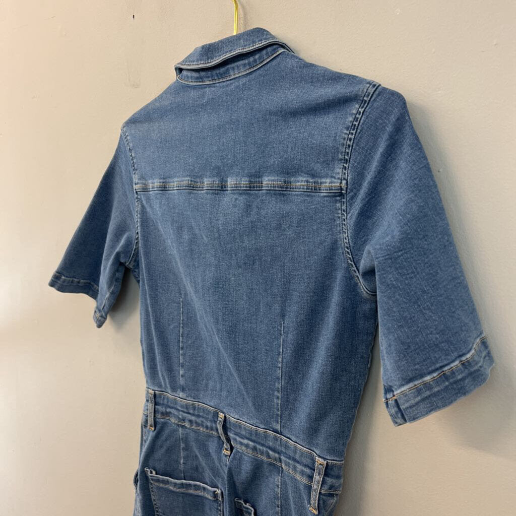 MNG Denim Light Wash Short Sleeve Denim Jumpsuit Medium