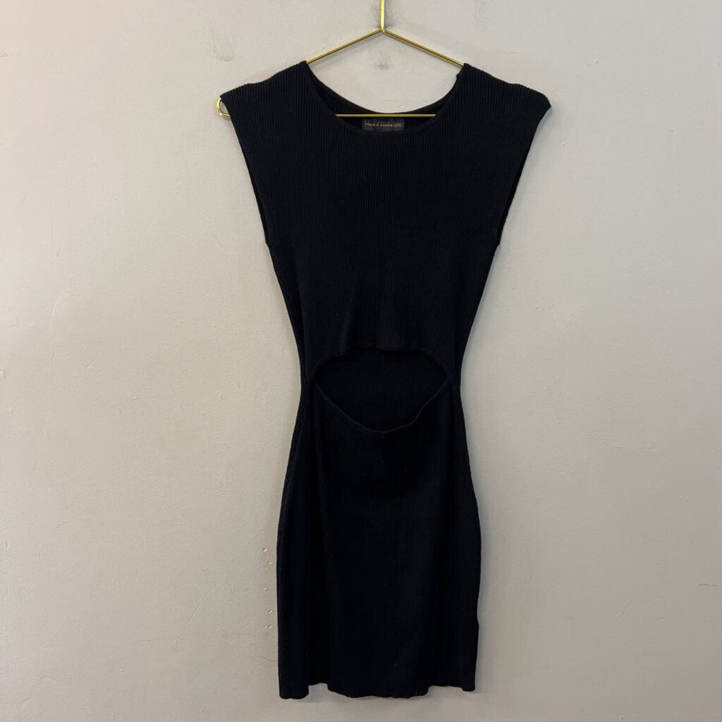 House of Harlow Black Ribbed Cut Out Front Tank Dress Medium