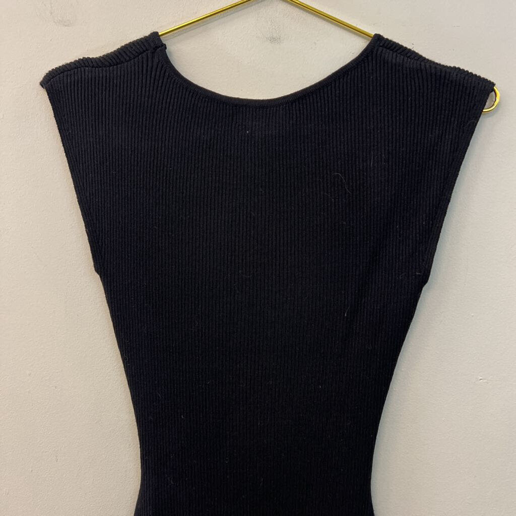 House of Harlow Black Ribbed Cut Out Front Tank Dress Medium