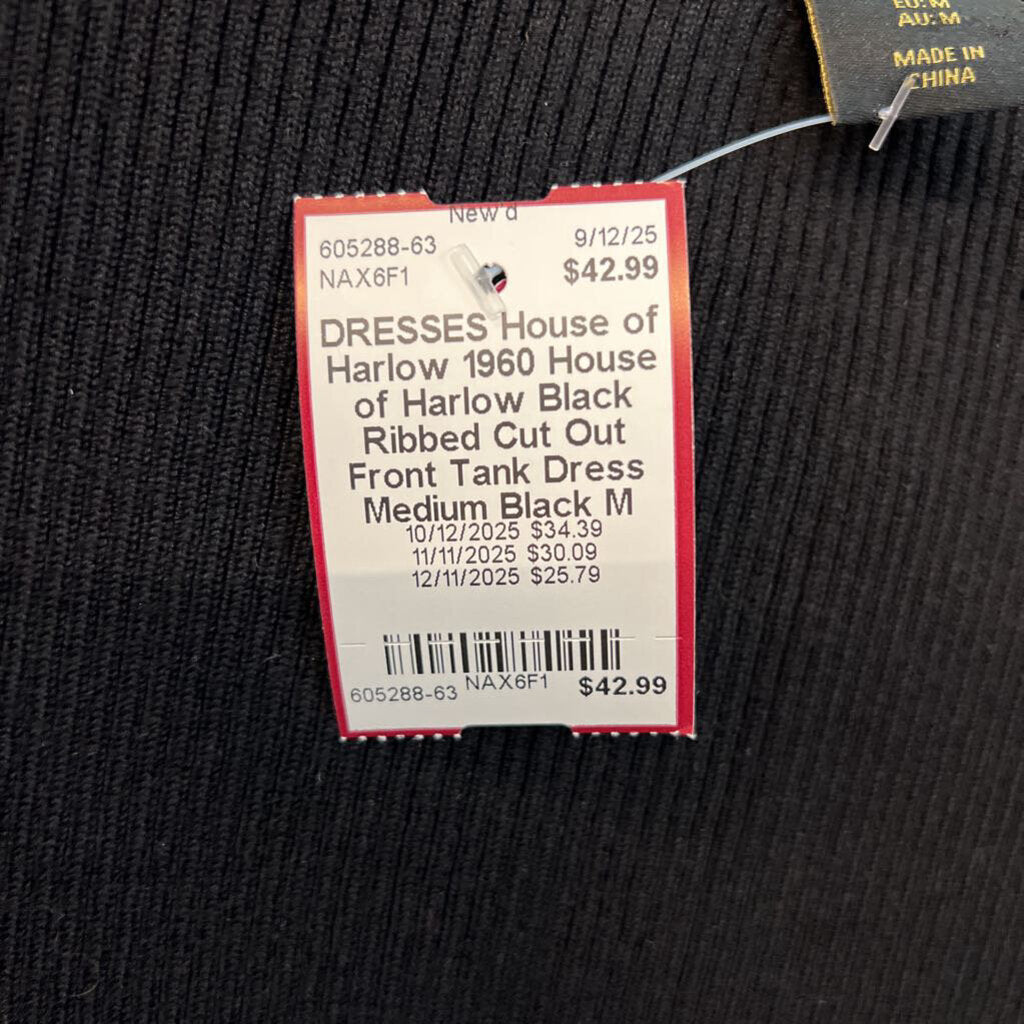 House of Harlow Black Ribbed Cut Out Front Tank Dress Medium