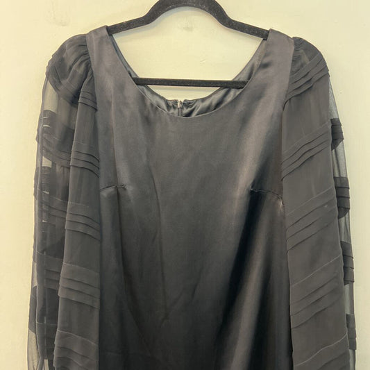 ABS Collection Black Silky Long Sheer Textured Sleeve Dress 6