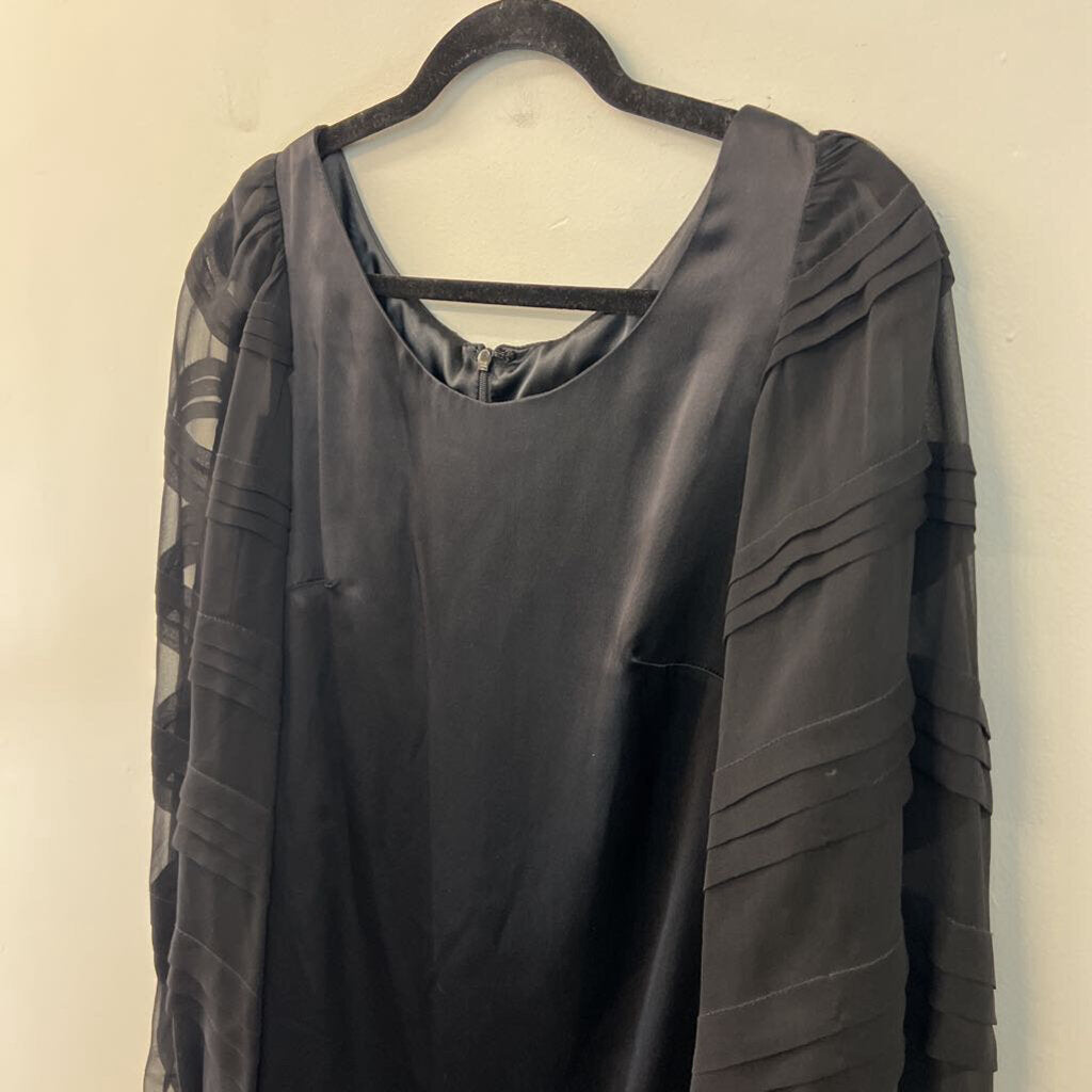 ABS Collection Black Silky Long Sheer Textured Sleeve Dress 6