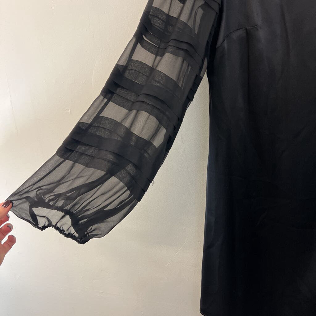 ABS Collection Black Silky Long Sheer Textured Sleeve Dress 6