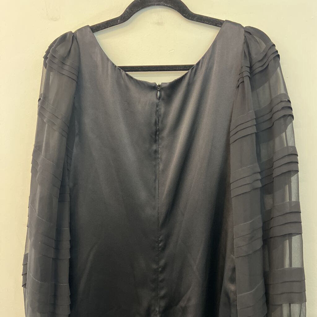 ABS Collection Black Silky Long Sheer Textured Sleeve Dress 6