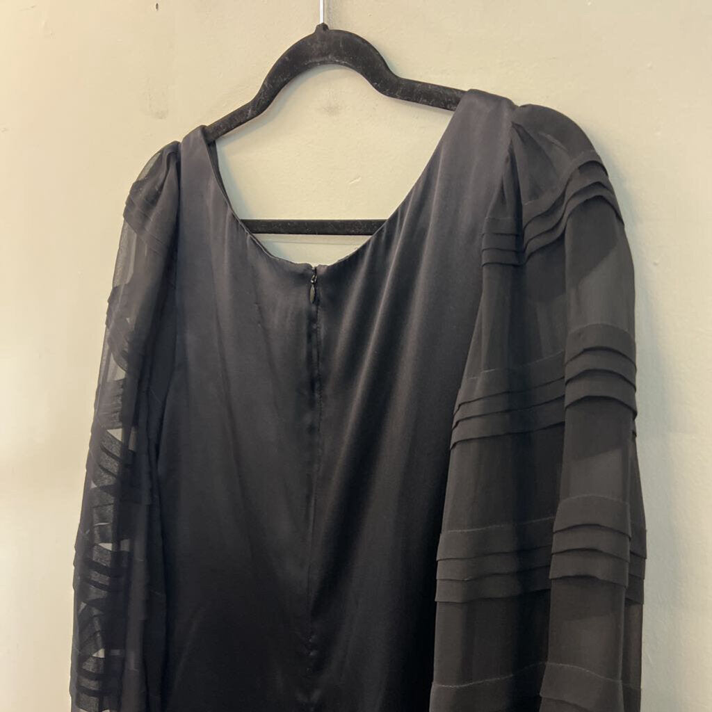 ABS Collection Black Silky Long Sheer Textured Sleeve Dress 6