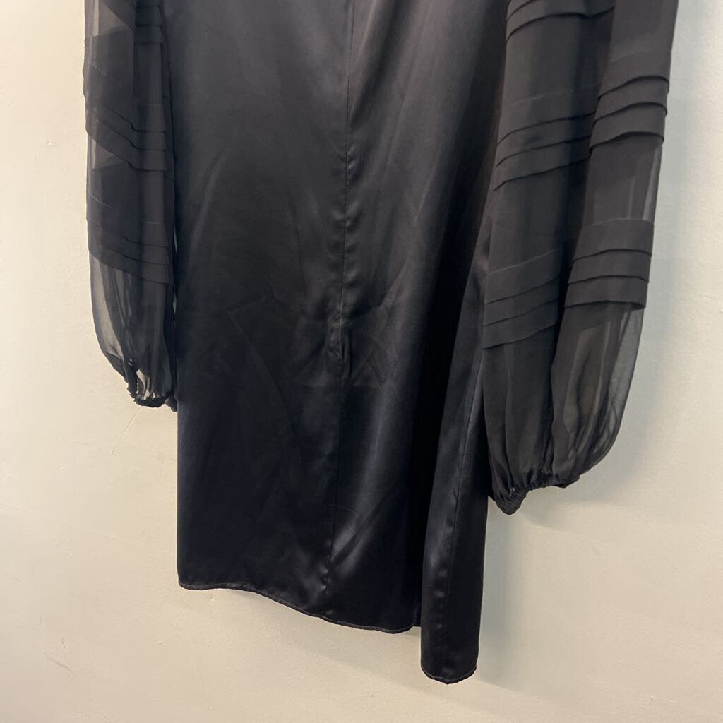 ABS Collection Black Silky Long Sheer Textured Sleeve Dress 6