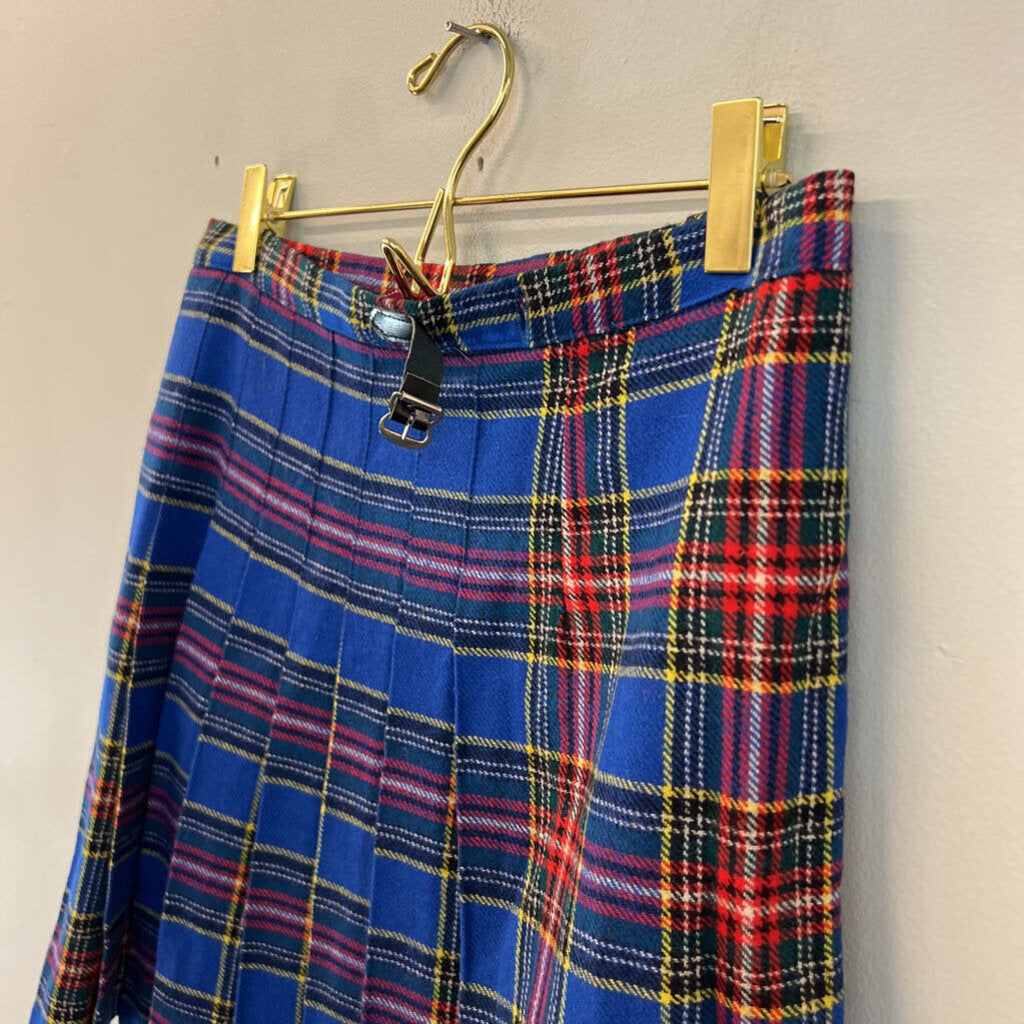 Joanna Barakett Blue/ Multi Plaid Wrap Skirt Medium