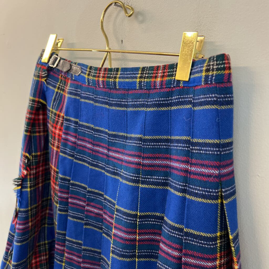 Joanna Barakett Blue/ Multi Plaid Wrap Skirt Medium