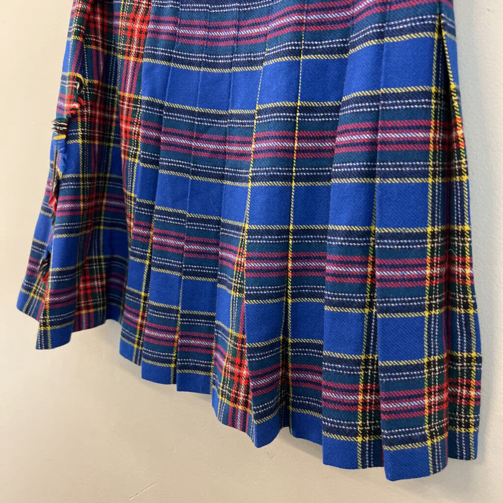 Joanna Barakett Blue/ Multi Plaid Wrap Skirt Medium