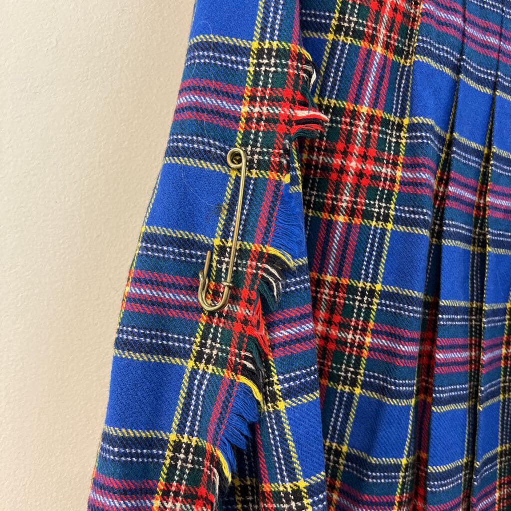 Joanna Barakett Blue/ Multi Plaid Wrap Skirt Medium
