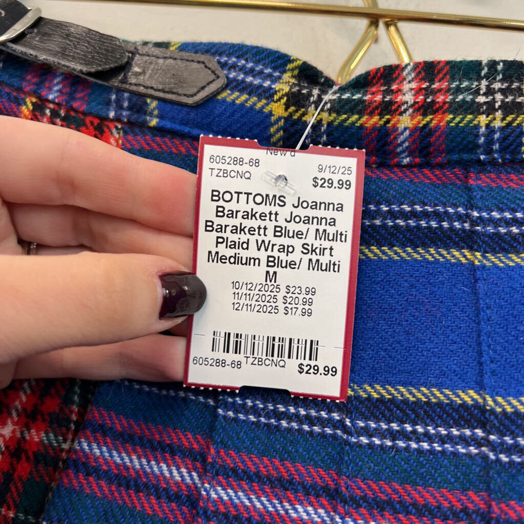 Joanna Barakett Blue/ Multi Plaid Wrap Skirt Medium
