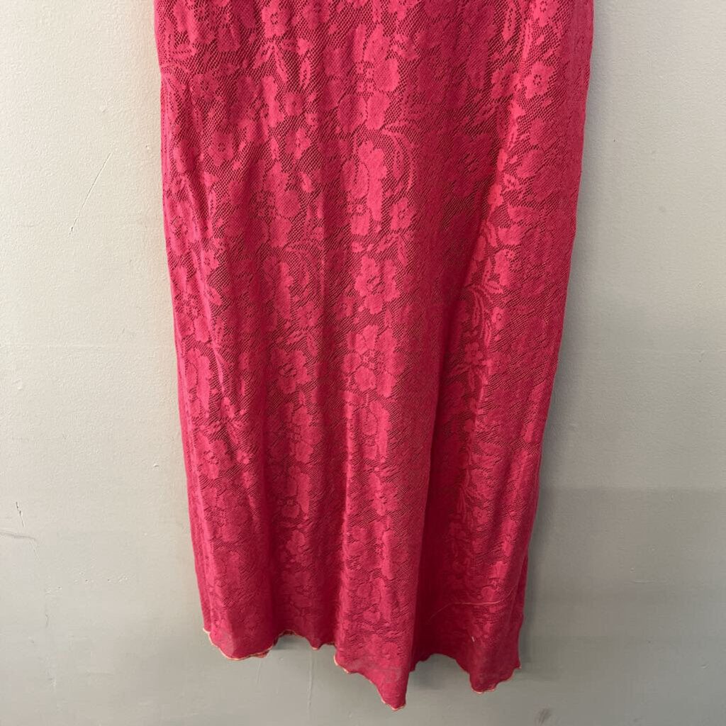 Free People Pink Linen Midi Skirt/ Crop Top With Lace Dress Overlay Medium