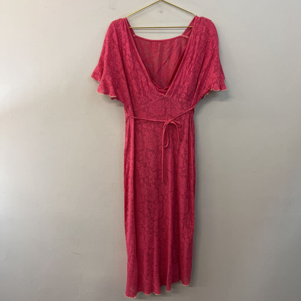 Free People Pink Linen Midi Skirt/ Crop Top With Lace Dress Overlay Medium