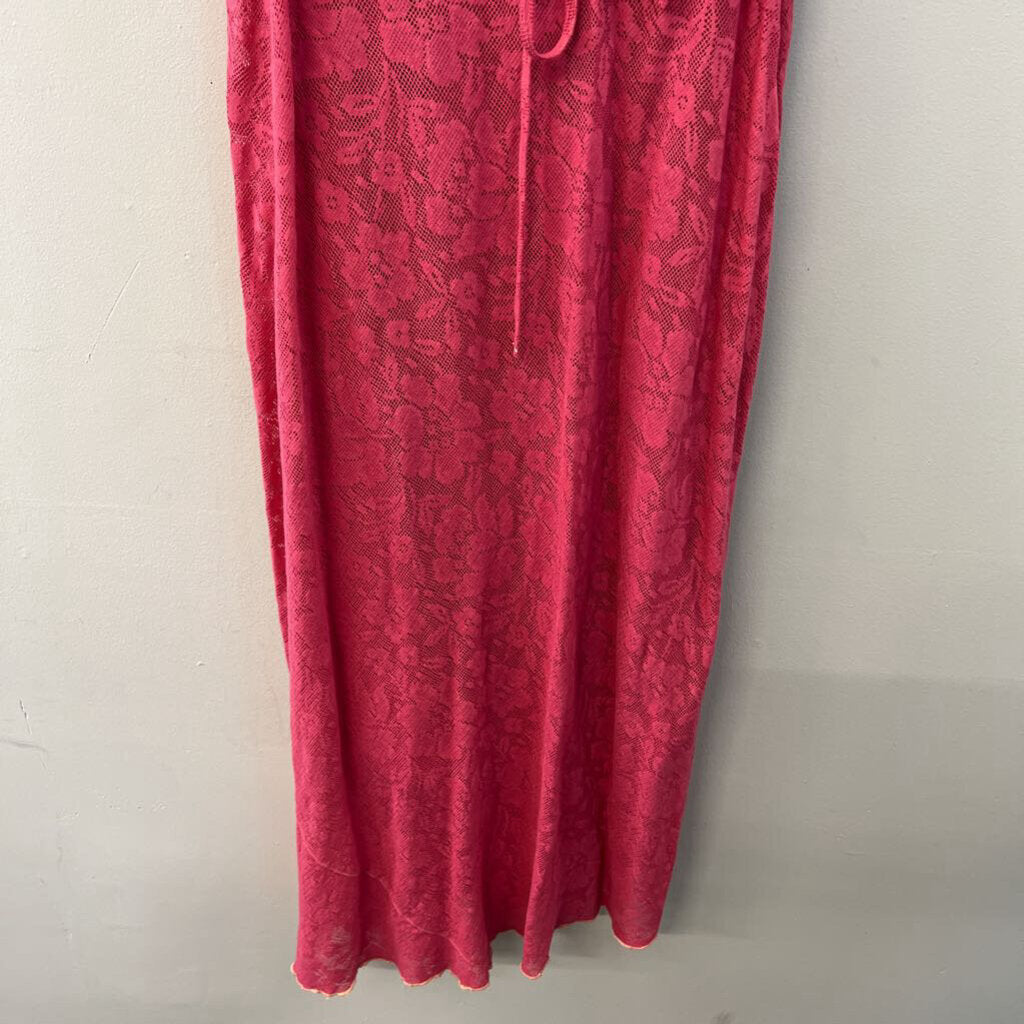 Free People Pink Linen Midi Skirt/ Crop Top With Lace Dress Overlay Medium