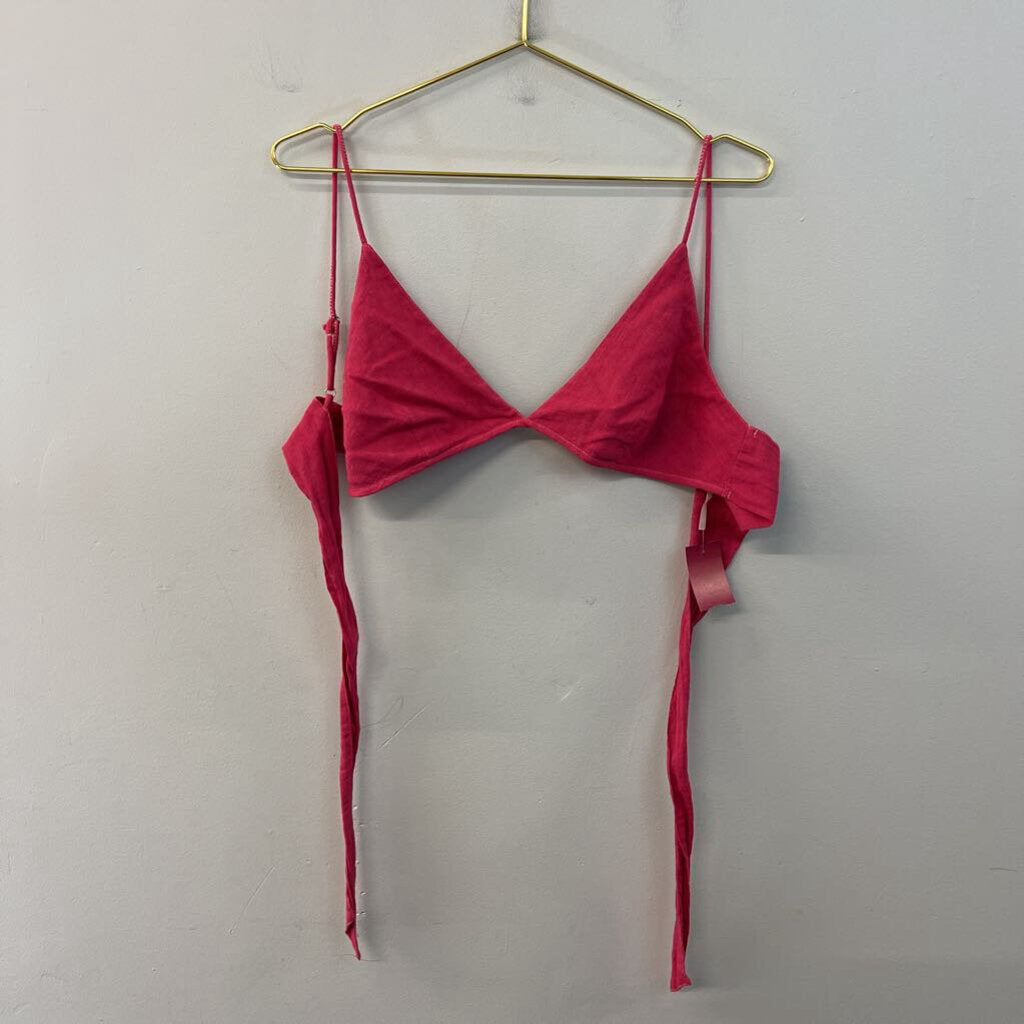 Free People Pink Linen Midi Skirt/ Crop Top With Lace Dress Overlay Medium