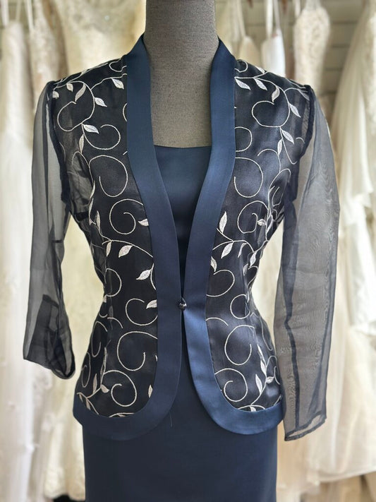 Ever Beauty Navy Embroidered Jacket 2 Piece Long Formal Dress 10 Petite
